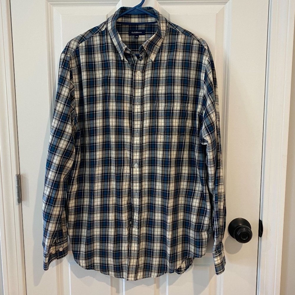 Men's Croft & Barrow Blue/Cream Plaid Button Down‎ Shirt - Size Medium